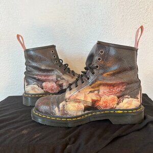 Dr. Martens - Rose Floral Crackle "New Order" Black Floral Boots | Size 8